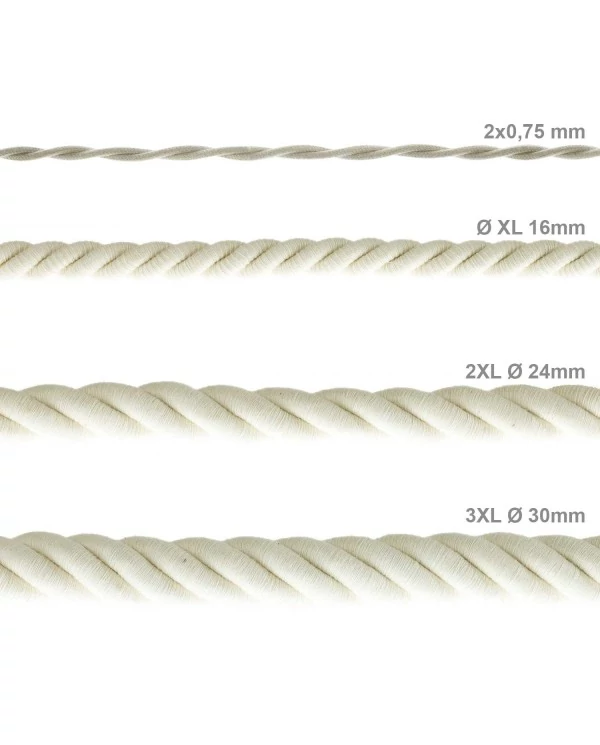 Corde 2XL, câble électrique 3x0,75. Revêtement en coton brut. Diamètre 24mm.