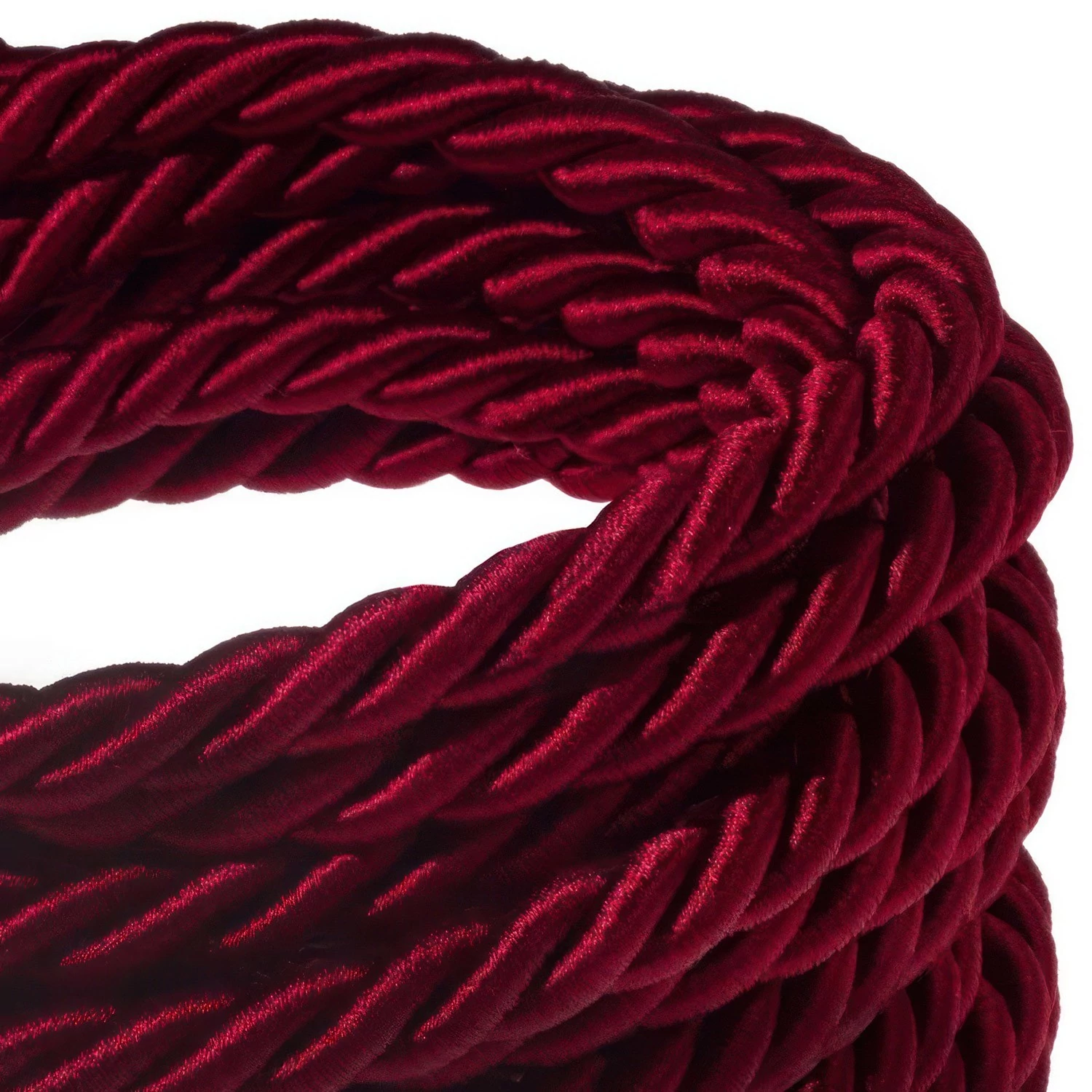 Corde XL, câble électrique 3x0,75. Revêtement en tissu bordeaux foncé brillant. Diamètre 16mm.