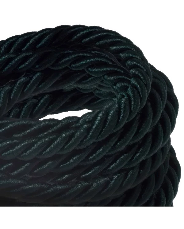 Corde XL, câble électrique 3x0,75. Revêtement en tissu vert foncé brillant. Diamètre 16mm.