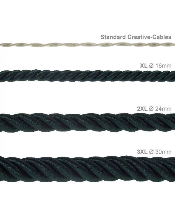 Corde XL, câble électrique 3x0,75. Revêtement en tissu vert foncé brillant. Diamètre 16mm.