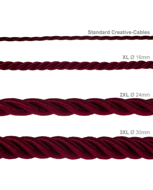 Corde 2XL, câble électrique 3x0,75. Revêtement en tissu bordeaux foncé brillant. Diamètre 24mm.