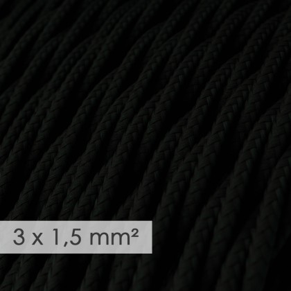 Fil Électrique De Large Section 3x1,50 Torsadé - Tissu Effet Soie Noir TM04