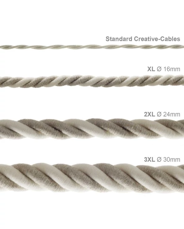 Corde XL, câble électrique 3x0,75. Revêtement en lin naturel et coton brut. Diamètre 16mm.