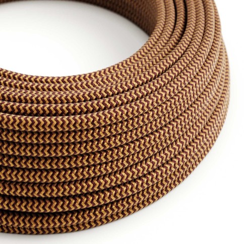 Câble textile Bordeaux et Or ZigZag brillant - L'Original Creative-Cables - RZ23 rond 2x0,75mm / 3x0,75mm