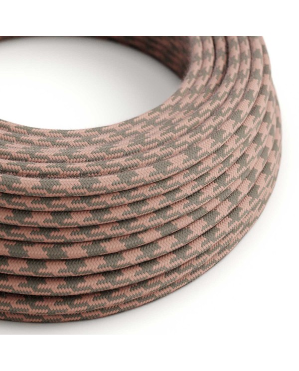 Câble textile Rose Antique Gris Pied de Poule coton - L'Original Creative-Cables - RP26 rond 2x0,75mm / 3x0,75mm