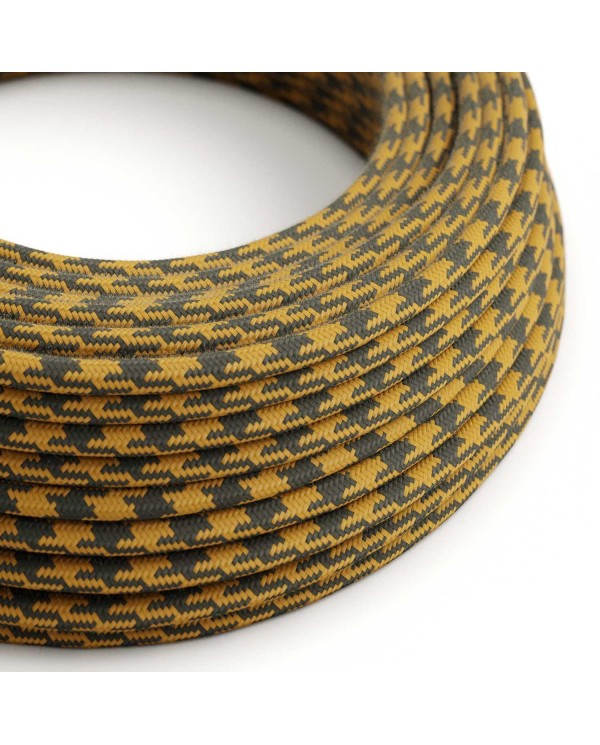 Câble textile Doré et Gris Anthracite Pied de Poule coton - L'Original Creative-Cables - RP27 rond 2x0,75mm / 3x0,75mm