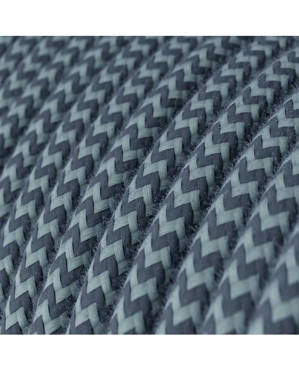Câble textile Gris pierre et bleu océan coton - L'Original Creative-Cables - RZ25 rond 2x0,75mm / 3x0,75mm