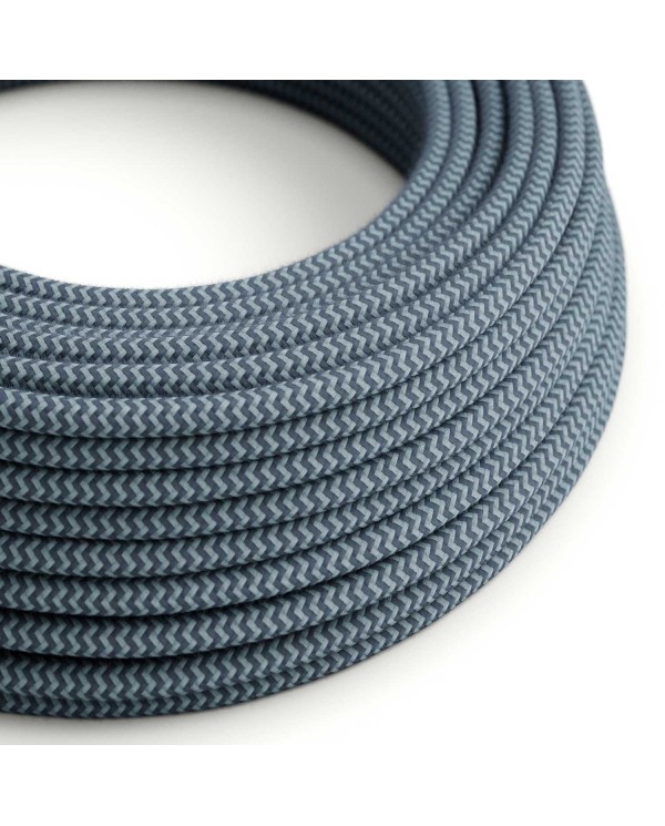 Câble textile Gris pierre et bleu océan coton - L'Original Creative-Cables - RZ25 rond 2x0,75mm / 3x0,75mm