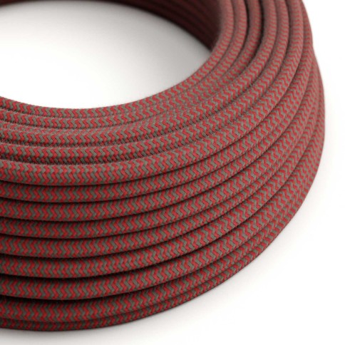 Câble textile Rouge feu et gris pierre coton - L'Original Creative-Cables - RZ28 rond 2x0,75mm / 3x0,75mm