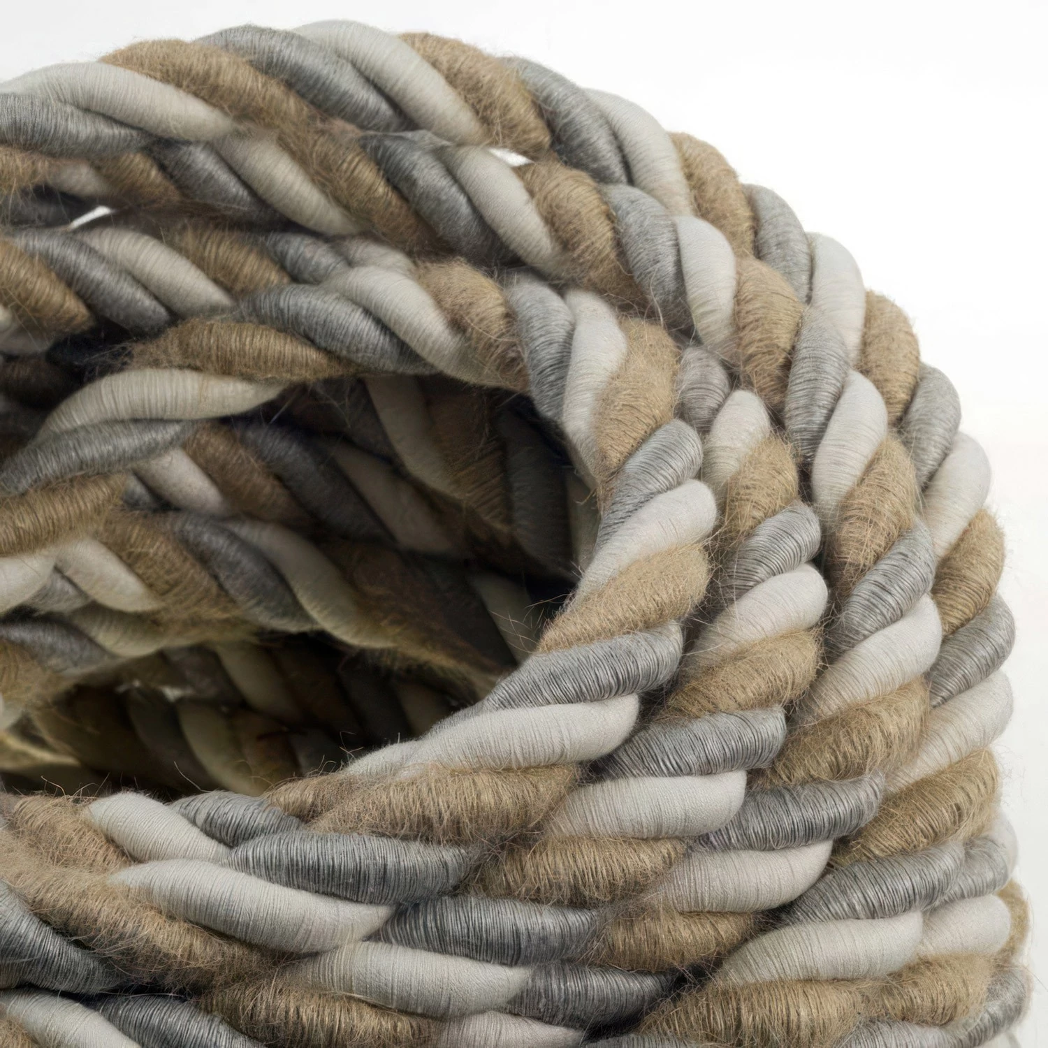 Corde 2XL, câble électrique 3x0,75. Revêtement en jute, coton et lin naturel Country. Diamètre 24mm.