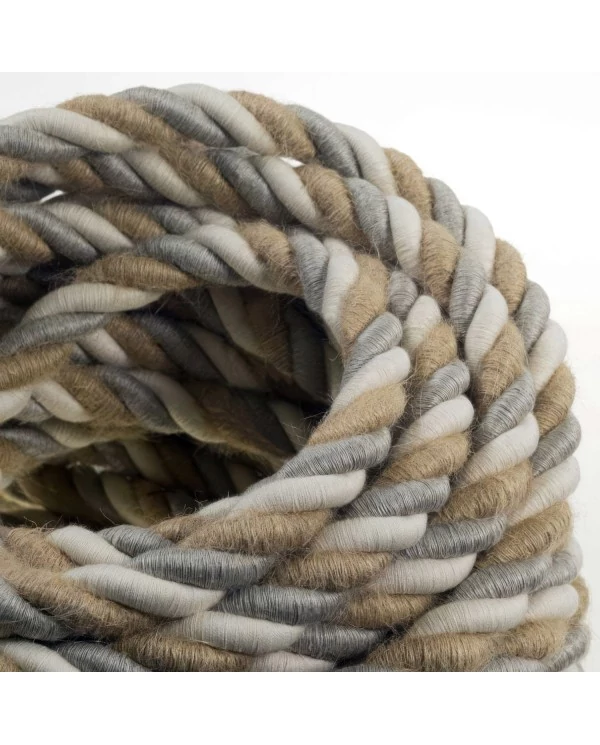 Corde 2XL, câble électrique 3x0,75. Revêtement en jute, coton et lin naturel Country. Diamètre 24mm.