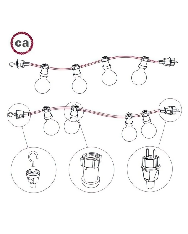 Câble électrique pour guirlande lumineuse recouvert de tissu Doré CM05