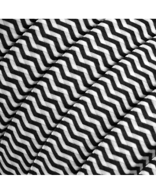 Câble électrique pour guirlande lumineuse recouvert de tissu ZigZag Blanc - Noir CZ04