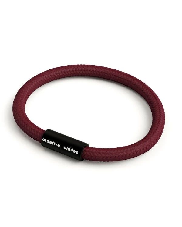 Bracelet avec fermoir magnétique noir mat et câble RM19 (effet soie Bordeaux)