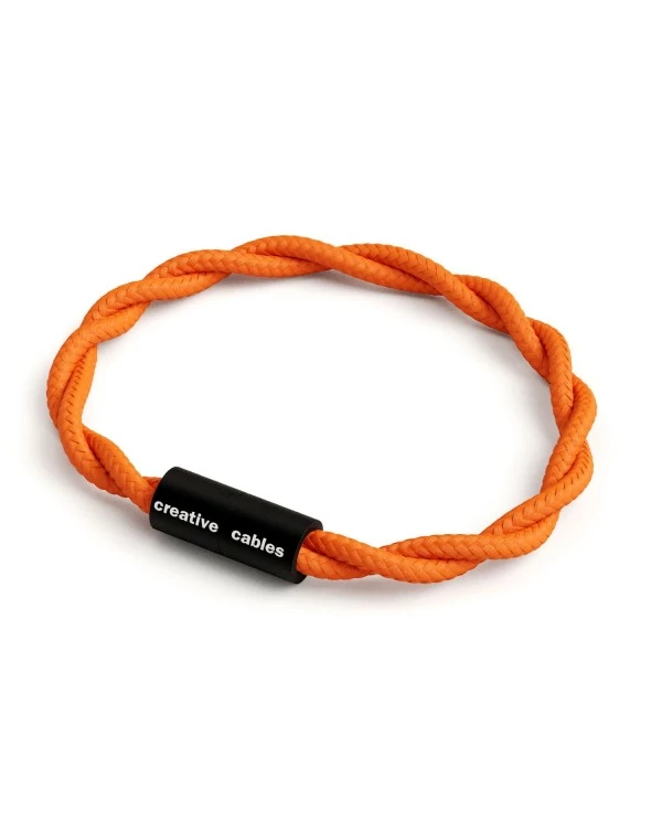 Bracelet avec fermoir magnétique noir mat et câble TM15 (effet soie tissu uni Orange)