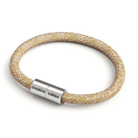 Bracelet avec fermoir magnétique argent mat et câble RS82 (Tweed Rouille, Marron, Lin Naturel et Finition Paillettes)