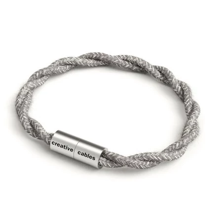 Bracelet avec fermoir magnétique argent mat et câble TN02 (Lin Naturel Gris)