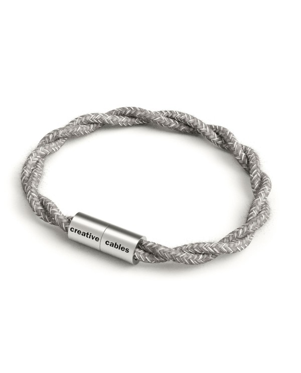 Bracelet avec fermoir magnétique argent mat et câble TN02 (Lin Naturel Gris)