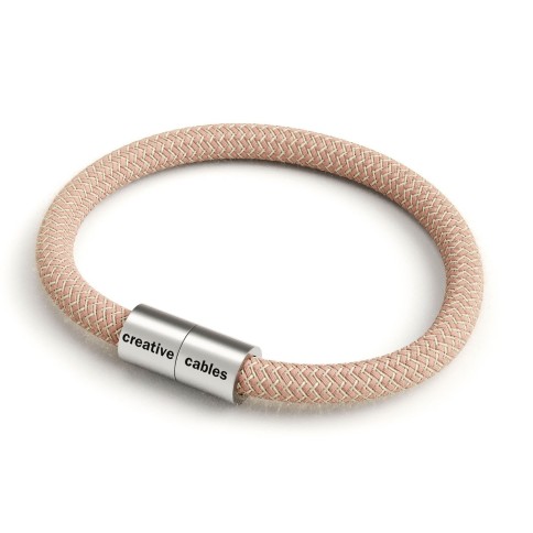 Bracelet avec fermoir magnétique argent mat et câble RD71 (ZigZag Vieux Rose et Lin Naturel)