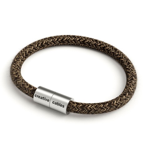 Bracelet avec fermoir magnétique argent mat et câble RN04 (Lin Naturel Marron)