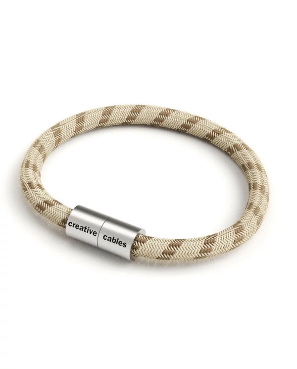 Bracelet avec fermoir magnétique argent mat et câble RD53 (rayures Marron Écorce Et Lin Naturel)