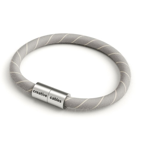 Bracelet avec fermoir magnétique argent mat et câble ERD22 (tissage en coton et Lin Beige)