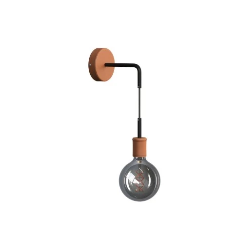 Fermaluce Leather, applique murale en bois recouverte de cuir avec douille suspendue et extension curbe