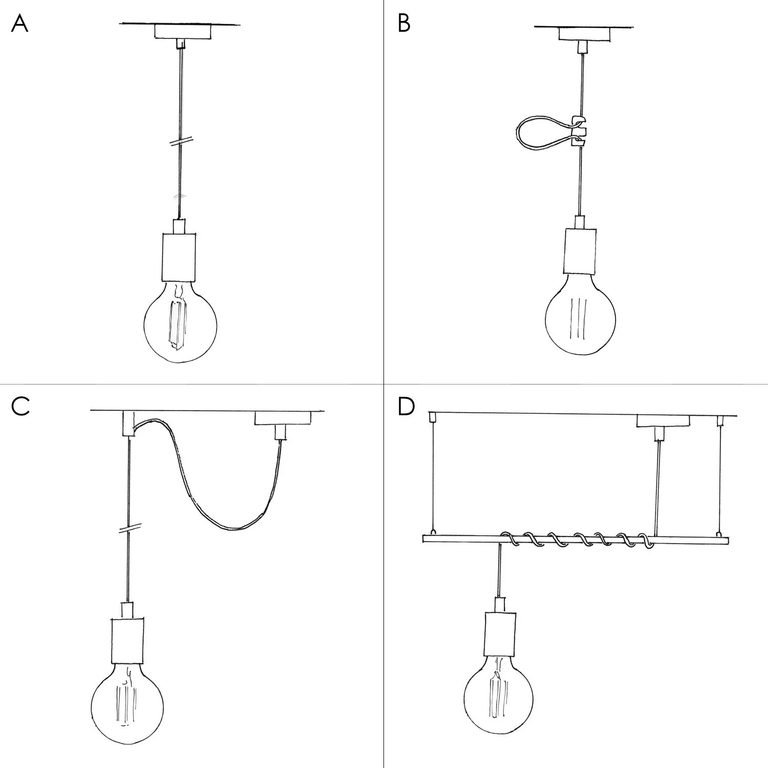 Suspension fabriquée en Italie avec câble textile torsadé et finition porcelaine