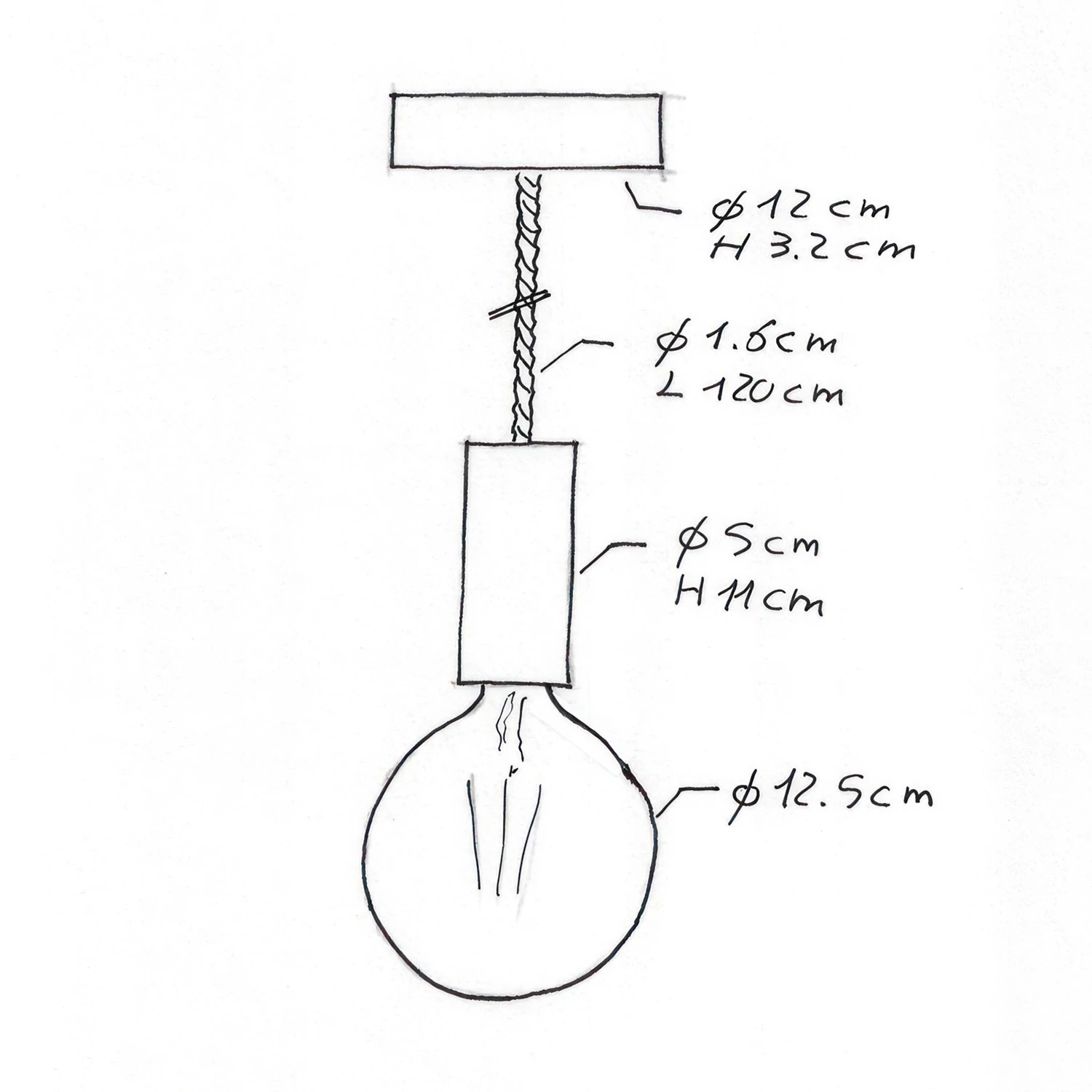 Suspension fabriquée en Italie avec corde XL et douille en bois