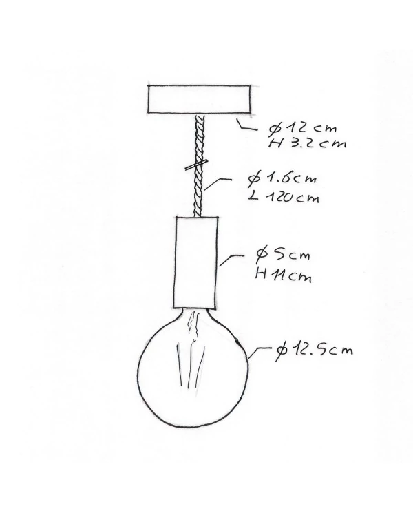 Suspension fabriquée en Italie avec corde XL et douille en bois