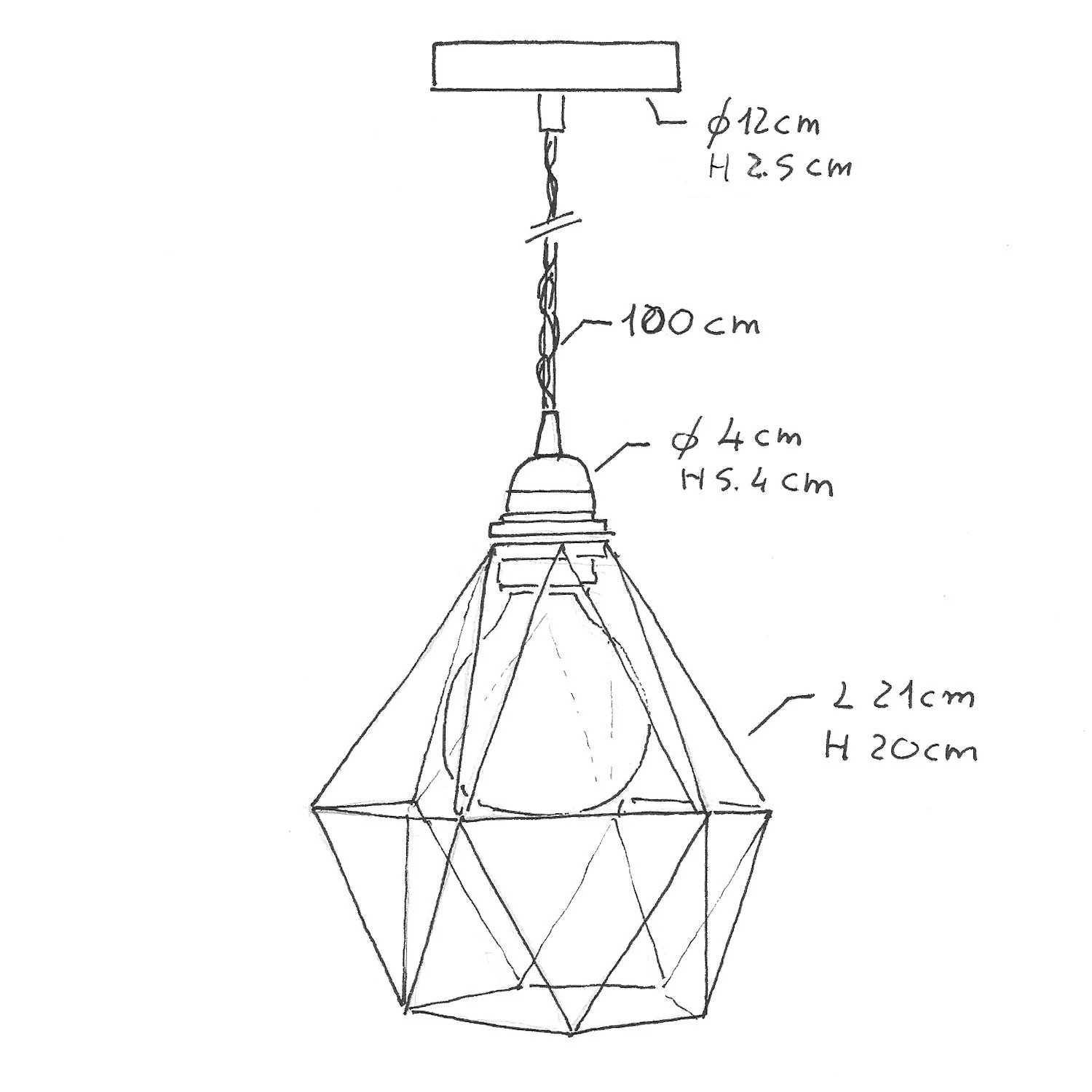 Suspension fabriquée en Italie avec câble textile, abat-jour cage Diamond et finition en métal