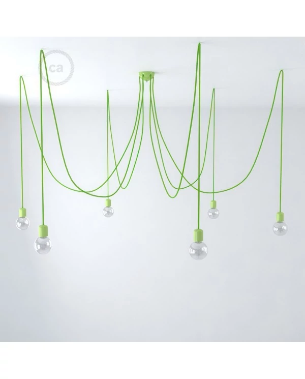 Lampe à suspension multiple avec 6 gouttes Made in Italy, avec câble textile et finitions en céramique colorée