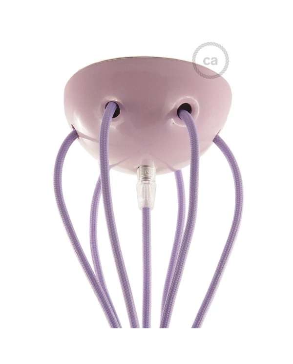 Lampe à suspension multiple avec 6 gouttes Made in Italy, avec câble textile et finitions en céramique colorée