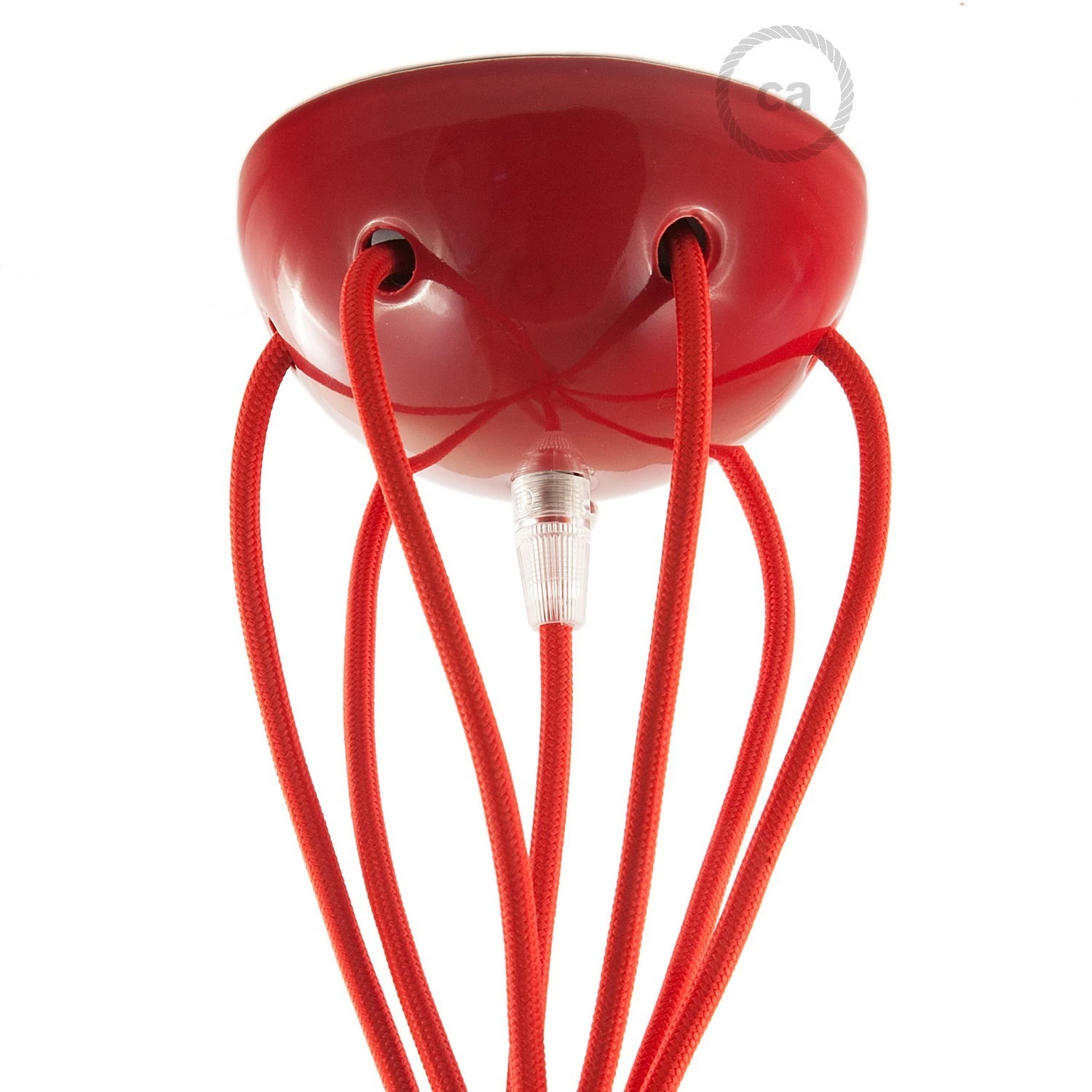 Lampe à suspension multiple avec 6 gouttes Made in Italy, avec câble textile et finitions en céramique colorée