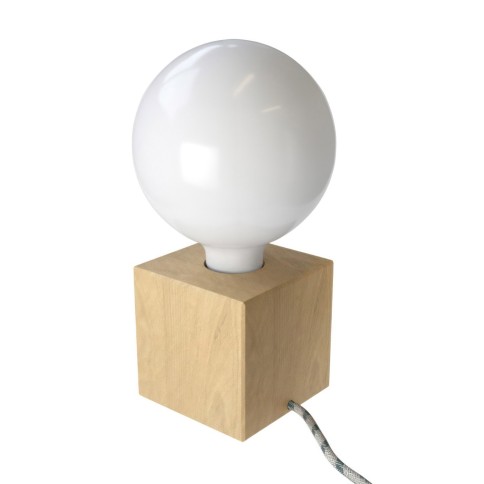 Posaluce Cubetto, lampe de table en bois fournie avec câble textile, interrupteur et prise bipolaire