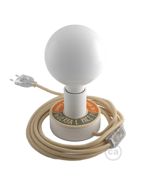 Lampe Posaluce MINI-UFO en bois double face PALLE DA LETTURA, avec câble textile, interrupteur et prise bipolaire
