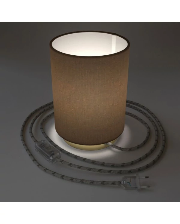 Lampe Posaluce en métal avec abat-jour Cilindro Camelot marron, avec câble textile, interrupteur et prise bipolaire