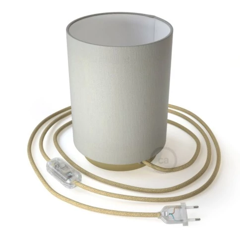 Lampe Posaluce en métal avec abat-jour Cilindro Linone Blanc, avec câble textile, interrupteur et prise bipolaire