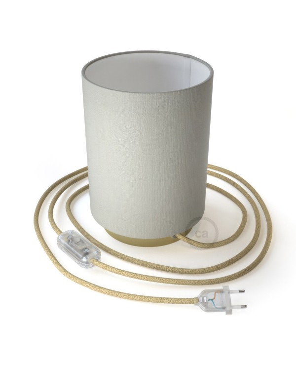 Lampe Posaluce en métal avec abat-jour Cilindro Linone Blanc, avec câble textile, interrupteur et prise bipolaire