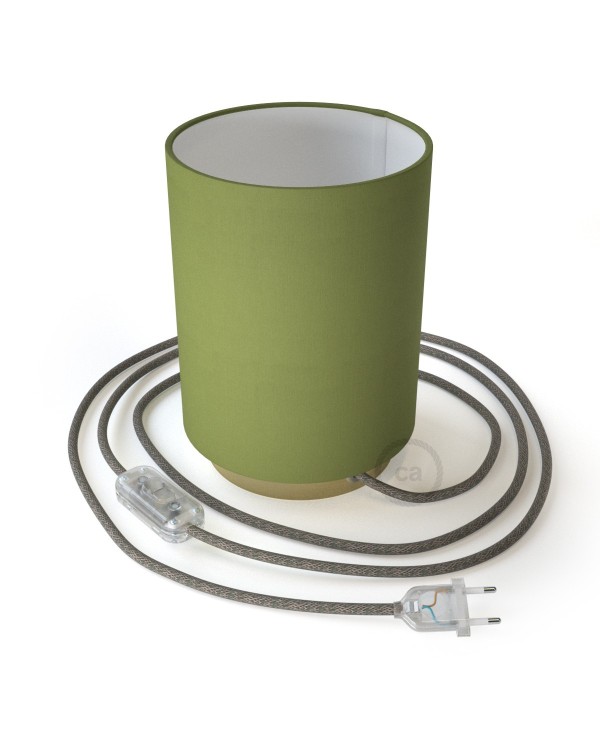 Lampe Posaluce en métal avec abat-jour Cilindro Vert Olive, fournie avec câble textile, interrupteur et prise bipolaire