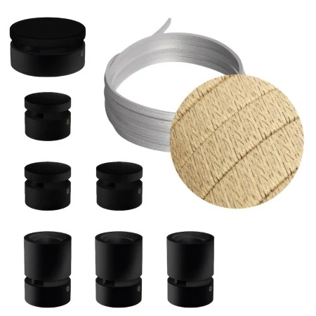 Kit Linear Filé system - avec câbles pour guirlande lumineuse de 5 mètres et 7 composants en bois verni noir pour intérieur - CN06