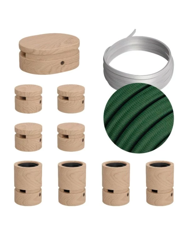 Kit Symmetric Filé system - avec câbles pour guirlande lumineuse de 5 mètres et 9 composants en bois pour intérieur