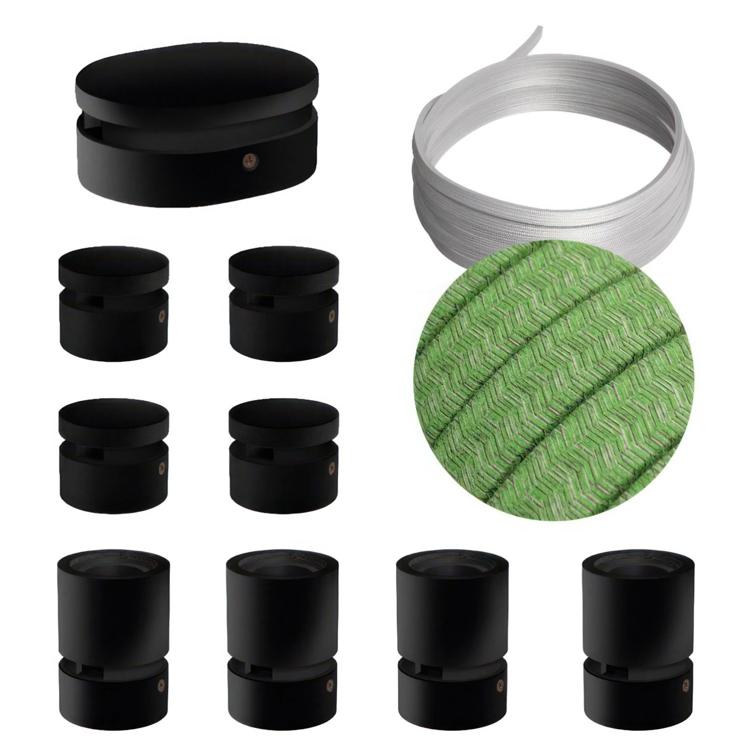 Kit Symmetric Filé system - avec câbles pour guirlande lumineuse de 5 mètres et 9 composants en bois verni noir pour intérieur