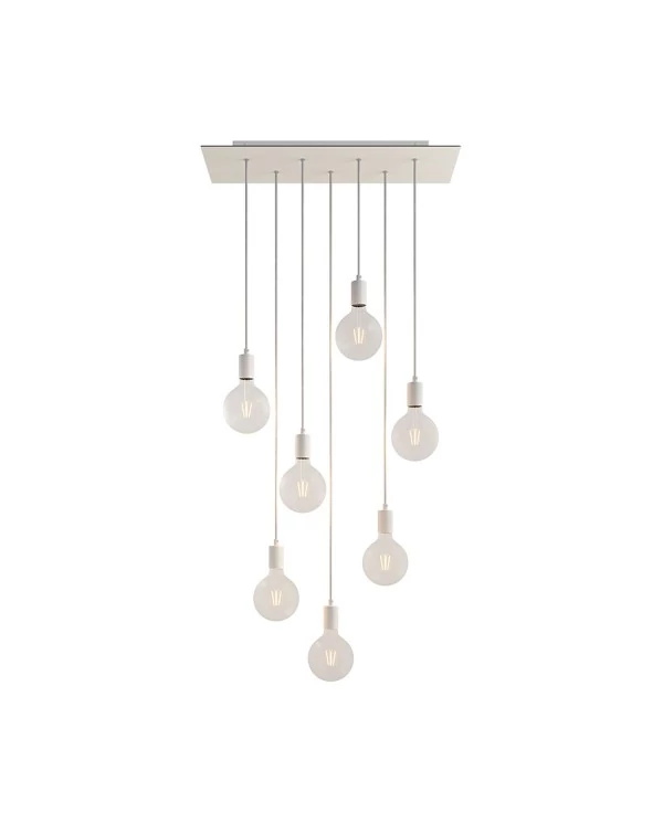 Suspension à 7 bras avec XXL Rose-One rectangulaire 675 mm complète avec câble textile et finitions en métal