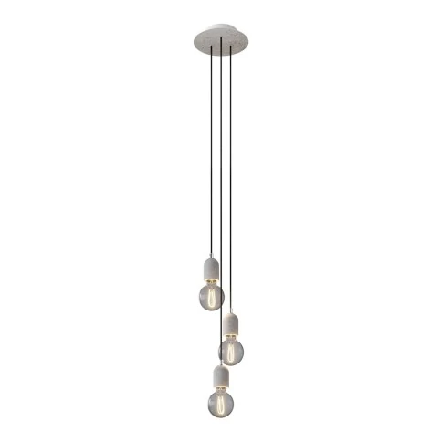 Lampe suspension multiple 3 bras avec Rose-One rond 200 mm, câble textile et finitions en béton