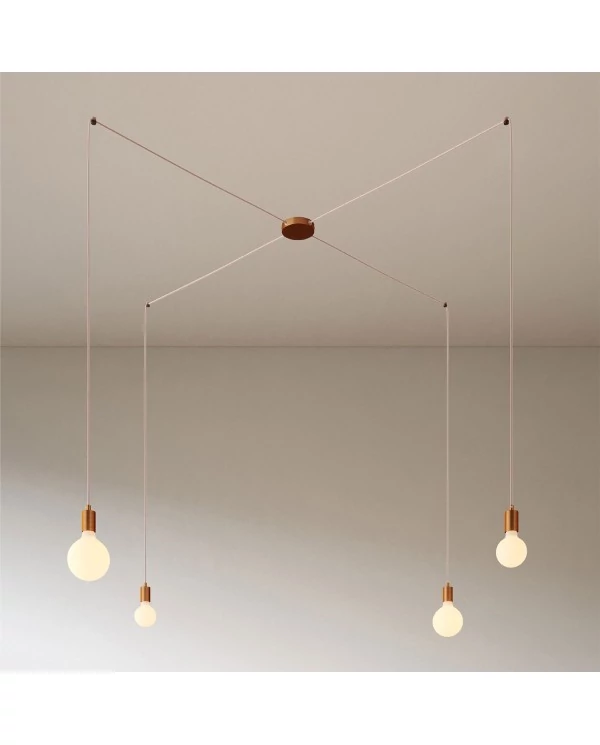 Spider - Lampe suspension multiple 4 bras Made in Italy avec câble textile et finitions en métal
