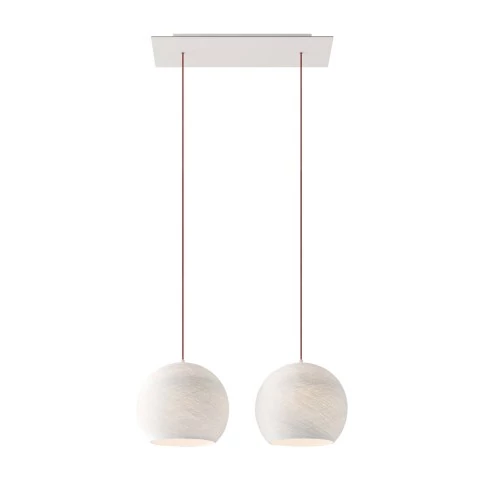 Lampe suspension 2 bras avec Rose-One XXL rectangulaire 675 mm avec câble textile et abat-jour Coupole M