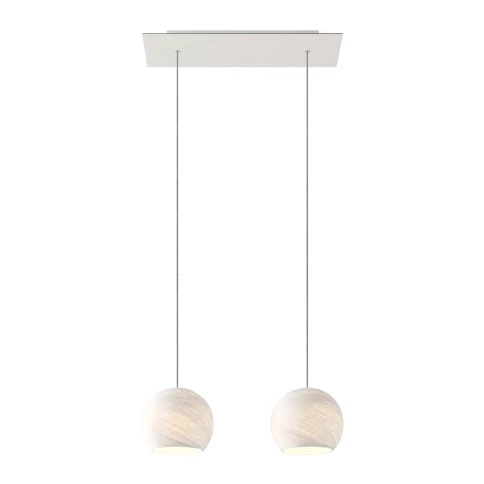 Lampe suspension 2 bras avec Rose-One XXL rectangulaire 675 mm avec câble textile et abat-jour Coupole XS