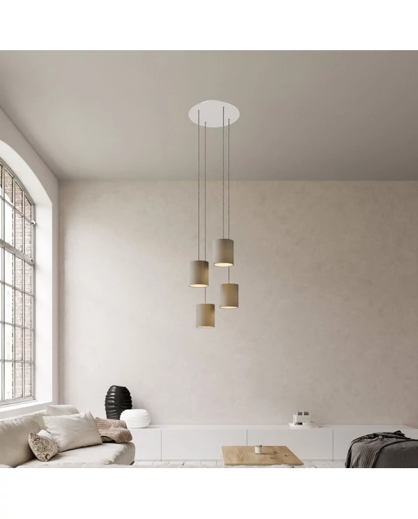 Lampe suspension 4 bras avec Rose-One XXL rond 400 mm avec câble textile et abat-jour en tissu Cylindre