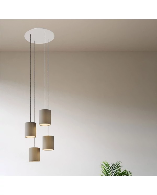 Lampe suspension 4 bras avec Rose-One XXL rond 400 mm avec câble textile et abat-jour en tissu Cylindre